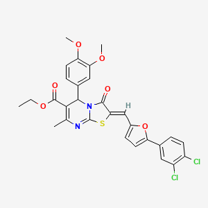 molecular formula C29H24Cl2N2O6S B3876352 ethyl 2-{[5-(3,4-dichlorophenyl)-2-furyl]methylene}-5-(3,4-dimethoxyphenyl)-7-methyl-3-oxo-2,3-dihydro-5H-[1,3]thiazolo[3,2-a]pyrimidine-6-carboxylate 