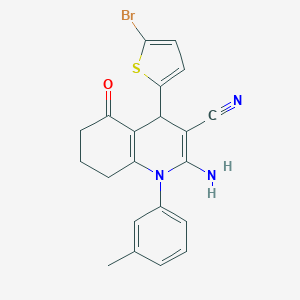 molecular formula C21H18BrN3OS B387638 2-Amino-4-(5-bromothien-2-yl)-1-(3-methylphenyl)-5-oxo-1,4,5,6,7,8-hexahydroquinoline-3-carbonitrile 
