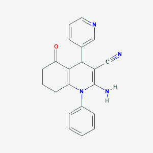 molecular formula C21H18N4O B387640 2-Amino-5-oxo-1-phenyl-4-(pyridin-3-yl)-1,4,5,6,7,8-hexahydroquinoline-3-carbonitrile 