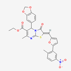 molecular formula C29H23N3O8S B3876481 ethyl 5-(1,3-benzodioxol-5-yl)-7-methyl-2-{[5-(2-methyl-5-nitrophenyl)-2-furyl]methylene}-3-oxo-2,3-dihydro-5H-[1,3]thiazolo[3,2-a]pyrimidine-6-carboxylate 