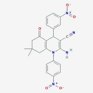 molecular formula C24H21N5O5 B387651 2-amino-7,7-dimethyl-4-(3-nitrophenyl)-1-(4-nitrophenyl)-5-oxo-6,8-dihydro-4H-quinoline-3-carbonitrile CAS No. 311318-12-4