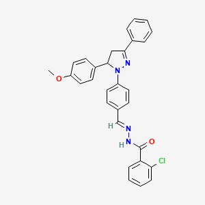 molecular formula C30H25ClN4O2 B3876511 2-chloro-N'-{4-[5-(4-methoxyphenyl)-3-phenyl-4,5-dihydro-1H-pyrazol-1-yl]benzylidene}benzohydrazide 