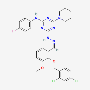molecular formula C29H28Cl2FN7O2 B3876533 2-[(2,4-dichlorobenzyl)oxy]-3-methoxybenzaldehyde [4-[(4-fluorophenyl)amino]-6-(1-piperidinyl)-1,3,5-triazin-2-yl]hydrazone 