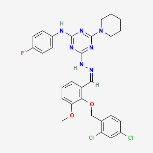 2-N-[(Z)-[2-[(2,4-dichlorophenyl)methoxy]-3-methoxyphenyl]methylideneamino]-4-N-(4-fluorophenyl)-6-piperidin-1-yl-1,3,5-triazine-2,4-diamine