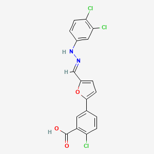 molecular formula C18H11Cl3N2O3 B3876713 2-chloro-5-{5-[2-(3,4-dichlorophenyl)carbonohydrazonoyl]-2-furyl}benzoic acid 