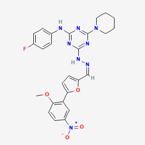 5-(2-methoxy-5-nitrophenyl)-2-furaldehyde [4-[(4-fluorophenyl)amino]-6-(1-piperidinyl)-1,3,5-triazin-2-yl]hydrazone