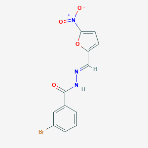 molecular formula C12H8BrN3O4 B387678 3-bromo-N'-({5-nitro-2-furyl}methylene)benzohydrazide 