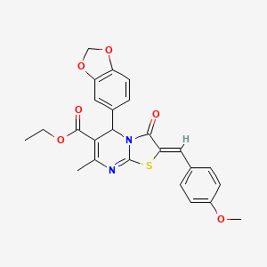 molecular formula C25H22N2O6S B3876784 ethyl 5-(1,3-benzodioxol-5-yl)-2-(4-methoxybenzylidene)-7-methyl-3-oxo-2,3-dihydro-5H-[1,3]thiazolo[3,2-a]pyrimidine-6-carboxylate 