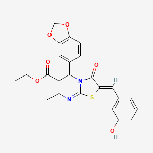 molecular formula C24H20N2O6S B3876804 ethyl 5-(1,3-benzodioxol-5-yl)-2-(3-hydroxybenzylidene)-7-methyl-3-oxo-2,3-dihydro-5H-[1,3]thiazolo[3,2-a]pyrimidine-6-carboxylate 