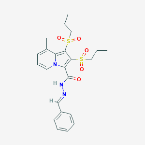 molecular formula C23H27N3O5S2 B387708 N'-benzylidene-8-methyl-1,2-bis(propylsulfonyl)-3-indolizinecarbohydrazide 