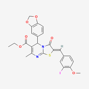 molecular formula C25H21IN2O6S B3877120 ethyl 5-(1,3-benzodioxol-5-yl)-2-(3-iodo-4-methoxybenzylidene)-7-methyl-3-oxo-2,3-dihydro-5H-[1,3]thiazolo[3,2-a]pyrimidine-6-carboxylate 
