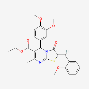 molecular formula C26H26N2O6S B3877156 ethyl 5-(3,4-dimethoxyphenyl)-2-(2-methoxybenzylidene)-7-methyl-3-oxo-2,3-dihydro-5H-[1,3]thiazolo[3,2-a]pyrimidine-6-carboxylate 
