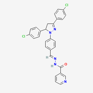 molecular formula C28H21Cl2N5O B3877166 N'-{4-[3,5-bis(4-chlorophenyl)-4,5-dihydro-1H-pyrazol-1-yl]benzylidene}nicotinohydrazide 