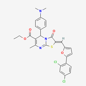 molecular formula C29H25Cl2N3O4S B3877177 ethyl 2-{[5-(2,4-dichlorophenyl)-2-furyl]methylene}-5-[4-(dimethylamino)phenyl]-7-methyl-3-oxo-2,3-dihydro-5H-[1,3]thiazolo[3,2-a]pyrimidine-6-carboxylate 