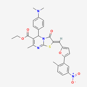 molecular formula C30H28N4O6S B3877303 ethyl 5-[4-(dimethylamino)phenyl]-7-methyl-2-{[5-(2-methyl-5-nitrophenyl)-2-furyl]methylene}-3-oxo-2,3-dihydro-5H-[1,3]thiazolo[3,2-a]pyrimidine-6-carboxylate 