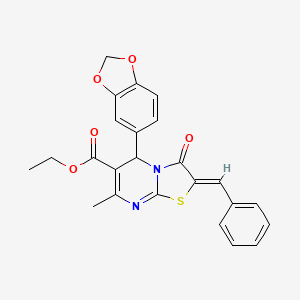 molecular formula C24H20N2O5S B3877355 ethyl 5-(1,3-benzodioxol-5-yl)-2-benzylidene-7-methyl-3-oxo-2,3-dihydro-5H-[1,3]thiazolo[3,2-a]pyrimidine-6-carboxylate 
