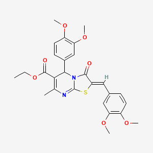 molecular formula C27H28N2O7S B3877360 ethyl 2-(3,4-dimethoxybenzylidene)-5-(3,4-dimethoxyphenyl)-7-methyl-3-oxo-2,3-dihydro-5H-[1,3]thiazolo[3,2-a]pyrimidine-6-carboxylate 