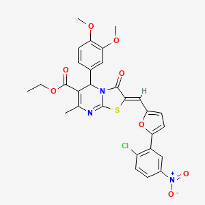 molecular formula C29H24ClN3O8S B3877423 ethyl 2-{[5-(2-chloro-5-nitrophenyl)-2-furyl]methylene}-5-(3,4-dimethoxyphenyl)-7-methyl-3-oxo-2,3-dihydro-5H-[1,3]thiazolo[3,2-a]pyrimidine-6-carboxylate 