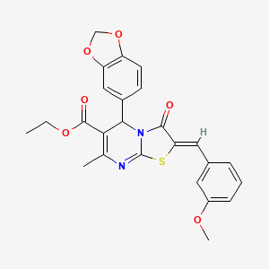 molecular formula C25H22N2O6S B3877511 ethyl 5-(1,3-benzodioxol-5-yl)-2-(3-methoxybenzylidene)-7-methyl-3-oxo-2,3-dihydro-5H-[1,3]thiazolo[3,2-a]pyrimidine-6-carboxylate 