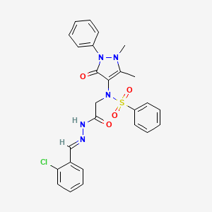 molecular formula C26H24ClN5O4S B3877577 N-{2-[2-(2-chlorobenzylidene)hydrazino]-2-oxoethyl}-N-(1,5-dimethyl-3-oxo-2-phenyl-2,3-dihydro-1H-pyrazol-4-yl)benzenesulfonamide 