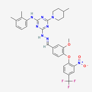 molecular formula C32H33F3N8O4 B3877596 3-methoxy-4-[2-nitro-4-(trifluoromethyl)phenoxy]benzaldehyde [4-[(2,3-dimethylphenyl)amino]-6-(4-methyl-1-piperidinyl)-1,3,5-triazin-2-yl]hydrazone 