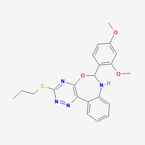 molecular formula C21H22N4O3S B387761 6-(2,4-Dimethoxyphenyl)-3-(propylsulfanyl)-6,7-dihydro[1,2,4]triazino[5,6-d][3,1]benzoxazepine 