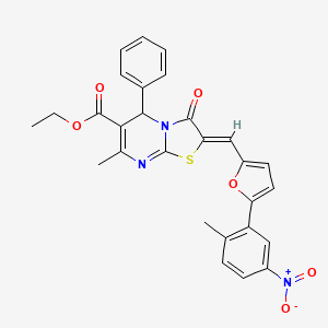 molecular formula C28H23N3O6S B3877614 ethyl 7-methyl-2-{[5-(2-methyl-5-nitrophenyl)-2-furyl]methylene}-3-oxo-5-phenyl-2,3-dihydro-5H-[1,3]thiazolo[3,2-a]pyrimidine-6-carboxylate 