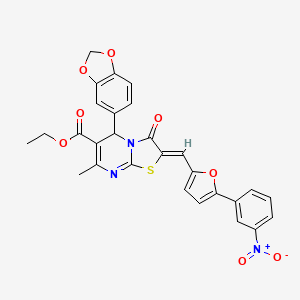 molecular formula C28H21N3O8S B3877675 ethyl 5-(1,3-benzodioxol-5-yl)-7-methyl-2-{[5-(3-nitrophenyl)-2-furyl]methylene}-3-oxo-2,3-dihydro-5H-[1,3]thiazolo[3,2-a]pyrimidine-6-carboxylate 