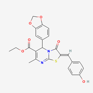 molecular formula C24H20N2O6S B3877769 ethyl 5-(1,3-benzodioxol-5-yl)-2-(4-hydroxybenzylidene)-7-methyl-3-oxo-2,3-dihydro-5H-[1,3]thiazolo[3,2-a]pyrimidine-6-carboxylate CAS No. 292872-13-0