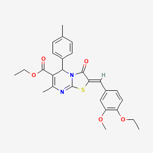 molecular formula C27H28N2O5S B3877839 ethyl 2-(4-ethoxy-3-methoxybenzylidene)-7-methyl-5-(4-methylphenyl)-3-oxo-2,3-dihydro-5H-[1,3]thiazolo[3,2-a]pyrimidine-6-carboxylate 