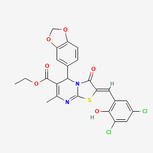 molecular formula C24H18Cl2N2O6S B3877922 ethyl 5-(1,3-benzodioxol-5-yl)-2-(3,5-dichloro-2-hydroxybenzylidene)-7-methyl-3-oxo-2,3-dihydro-5H-[1,3]thiazolo[3,2-a]pyrimidine-6-carboxylate 
