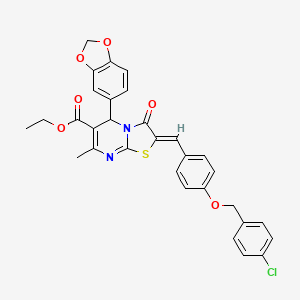 molecular formula C31H25ClN2O6S B3877938 ethyl 5-(1,3-benzodioxol-5-yl)-2-{4-[(4-chlorobenzyl)oxy]benzylidene}-7-methyl-3-oxo-2,3-dihydro-5H-[1,3]thiazolo[3,2-a]pyrimidine-6-carboxylate 