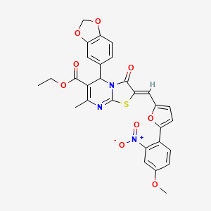 molecular formula C29H23N3O9S B3878012 ethyl 5-(1,3-benzodioxol-5-yl)-2-{[5-(4-methoxy-2-nitrophenyl)-2-furyl]methylene}-7-methyl-3-oxo-2,3-dihydro-5H-[1,3]thiazolo[3,2-a]pyrimidine-6-carboxylate 