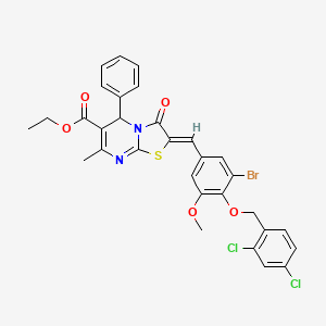 ethyl 2-{3-bromo-4-[(2,4-dichlorobenzyl)oxy]-5-methoxybenzylidene}-7-methyl-3-oxo-5-phenyl-2,3-dihydro-5H-[1,3]thiazolo[3,2-a]pyrimidine-6-carboxylate