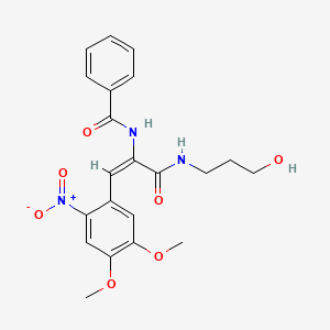 molecular formula C21H23N3O7 B3878078 N-(2-(4,5-dimethoxy-2-nitrophenyl)-1-{[(3-hydroxypropyl)amino]carbonyl}vinyl)benzamide 