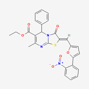 molecular formula C27H21N3O6S B3878122 ethyl 7-methyl-2-{[5-(2-nitrophenyl)-2-furyl]methylene}-3-oxo-5-phenyl-2,3-dihydro-5H-[1,3]thiazolo[3,2-a]pyrimidine-6-carboxylate 