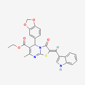molecular formula C26H21N3O5S B3878223 ethyl 5-(1,3-benzodioxol-5-yl)-2-(1H-indol-3-ylmethylene)-7-methyl-3-oxo-2,3-dihydro-5H-[1,3]thiazolo[3,2-a]pyrimidine-6-carboxylate 