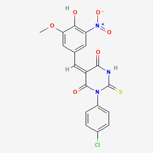 molecular formula C18H12ClN3O6S B3878273 1-(4-chlorophenyl)-5-(4-hydroxy-3-methoxy-5-nitrobenzylidene)-2-thioxodihydro-4,6(1H,5H)-pyrimidinedione 