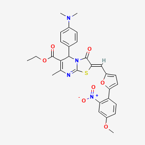 molecular formula C30H28N4O7S B3878288 ethyl 5-[4-(dimethylamino)phenyl]-2-{[5-(4-methoxy-2-nitrophenyl)-2-furyl]methylene}-7-methyl-3-oxo-2,3-dihydro-5H-[1,3]thiazolo[3,2-a]pyrimidine-6-carboxylate 