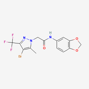 molecular formula C14H11BrF3N3O3 B3878291 N-1,3-benzodioxol-5-yl-2-[4-bromo-5-methyl-3-(trifluoromethyl)-1H-pyrazol-1-yl]acetamide 