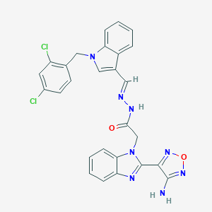 molecular formula C27H20Cl2N8O2 B387831 2-[2-(4-amino-1,2,5-oxadiazol-3-yl)benzimidazol-1-yl]-N-[(E)-[1-[(2,4-dichlorophenyl)methyl]indol-3-yl]methylideneamino]acetamide 