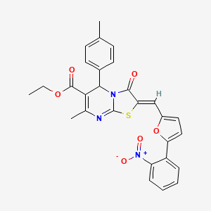 molecular formula C28H23N3O6S B3878361 ethyl 7-methyl-5-(4-methylphenyl)-2-{[5-(2-nitrophenyl)-2-furyl]methylene}-3-oxo-2,3-dihydro-5H-[1,3]thiazolo[3,2-a]pyrimidine-6-carboxylate 
