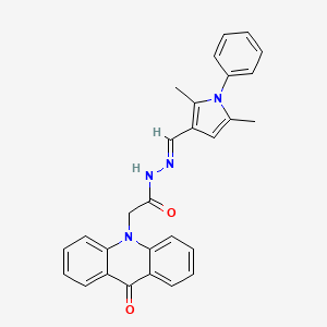 molecular formula C28H24N4O2 B3878363 N'-[(2,5-dimethyl-1-phenyl-1H-pyrrol-3-yl)methylene]-2-(9-oxo-10(9H)-acridinyl)acetohydrazide 