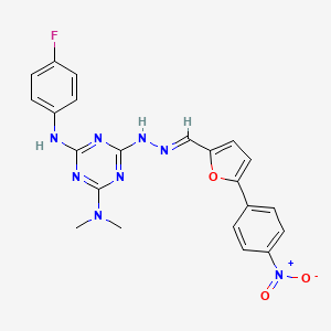 molecular formula C22H19FN8O3 B3878439 5-(4-nitrophenyl)-2-furaldehyde {4-(dimethylamino)-6-[(4-fluorophenyl)amino]-1,3,5-triazin-2-yl}hydrazone 