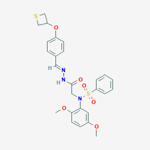 molecular formula C26H27N3O6S2 B387845 N-(2,5-dimethoxyphenyl)-N-(2-oxo-2-{2-[4-(3-thietanyloxy)benzylidene]hydrazino}ethyl)benzenesulfonamide 