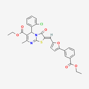 ethyl 5-(2-chlorophenyl)-2-({5-[3-(ethoxycarbonyl)phenyl]-2-furyl}methylene)-7-methyl-3-oxo-2,3-dihydro-5H-[1,3]thiazolo[3,2-a]pyrimidine-6-carboxylate