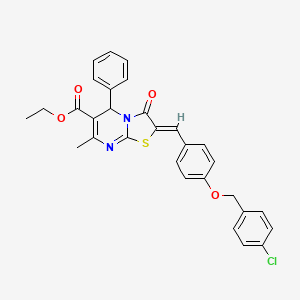 molecular formula C30H25ClN2O4S B3878468 ethyl 2-{4-[(4-chlorobenzyl)oxy]benzylidene}-7-methyl-3-oxo-5-phenyl-2,3-dihydro-5H-[1,3]thiazolo[3,2-a]pyrimidine-6-carboxylate 