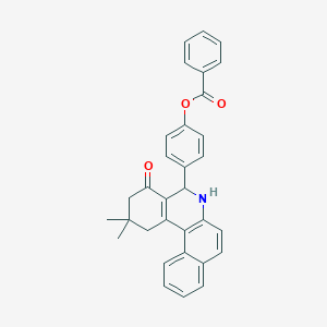 molecular formula C32H27NO3 B387849 4-(2,2-Dimethyl-4-oxo-1,2,3,4,5,6-hexahydrobenzo[a]phenanthridin-5-yl)phenyl benzoate 