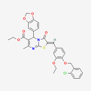 molecular formula C33H29ClN2O7S B3878498 ethyl 5-(1,3-benzodioxol-5-yl)-2-{4-[(2-chlorobenzyl)oxy]-3-ethoxybenzylidene}-7-methyl-3-oxo-2,3-dihydro-5H-[1,3]thiazolo[3,2-a]pyrimidine-6-carboxylate 