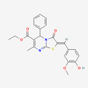 molecular formula C24H22N2O5S B3878505 ethyl 2-(4-hydroxy-3-methoxybenzylidene)-7-methyl-3-oxo-5-phenyl-2,3-dihydro-5H-[1,3]thiazolo[3,2-a]pyrimidine-6-carboxylate 